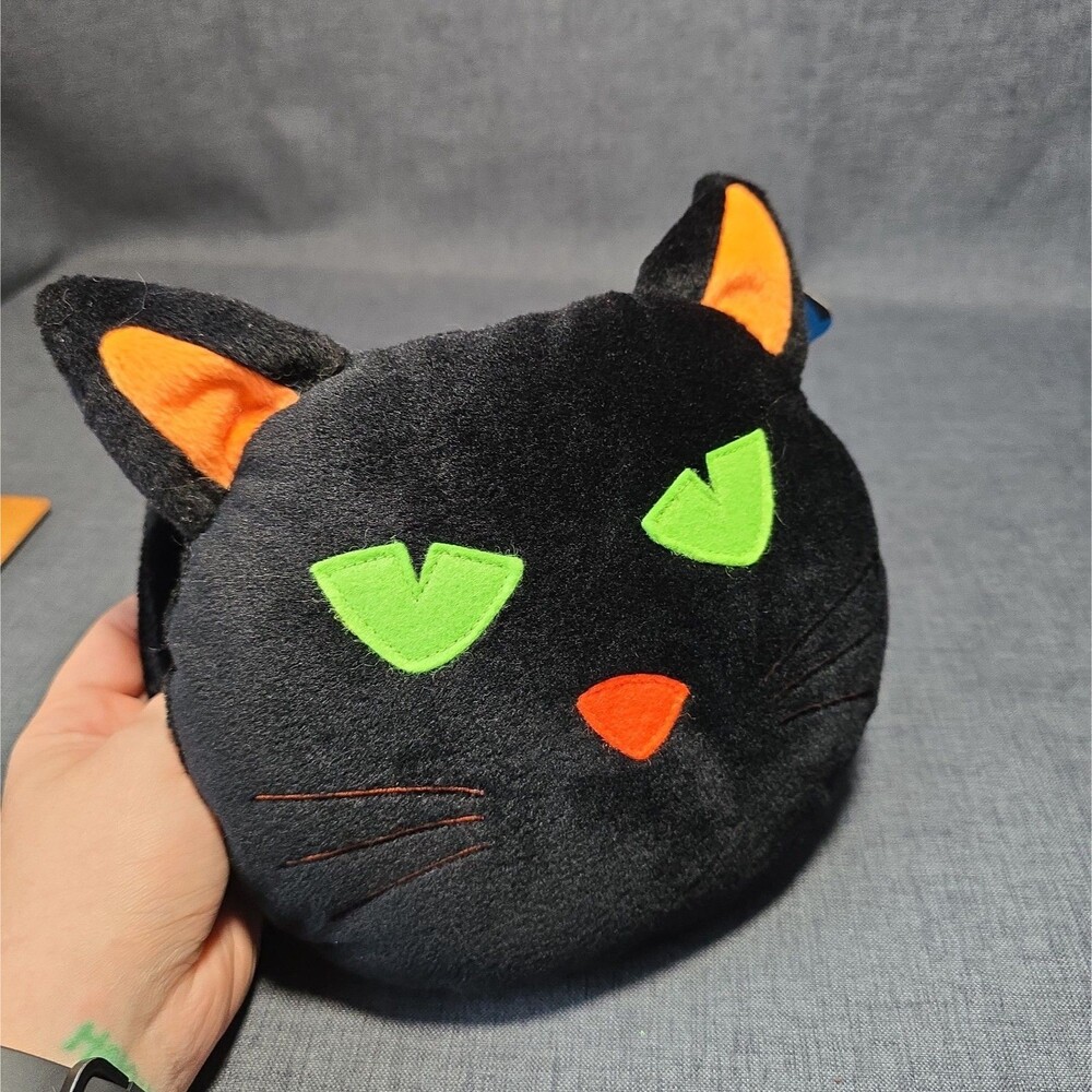 NWT Plush Black Cat Photo Album Unique Halloween Old Navy Spooky Green Eyes
